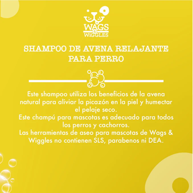 Shampoo Wags & Wiggles De Avena Natural Para Aliviar La Picazon Y Humectar  El Pelaje Seco. 473 mL