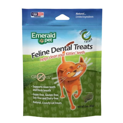 Emerald Pet Premios para Gatos Dental Treats, Sabor Catnip, Dientes Limpios, Fresh Pack 312gr