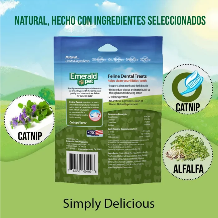 Emerald Pet Premios para Gatos Dental Treats, Sabor Catnip, Dientes Limpios, Fresh Pack 312gr
