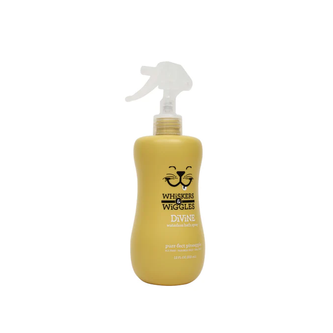 Shampoo en spray sin agua Wags & Wiggles para gatos, refresca y elimina olores. Aroma a Pi?a. 355 mL