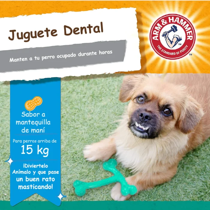 Arm & Hammer Juguete para Perro en forma de T-Bone, Limpia dientes, Sabor Mantequilla de Maní. 1pz