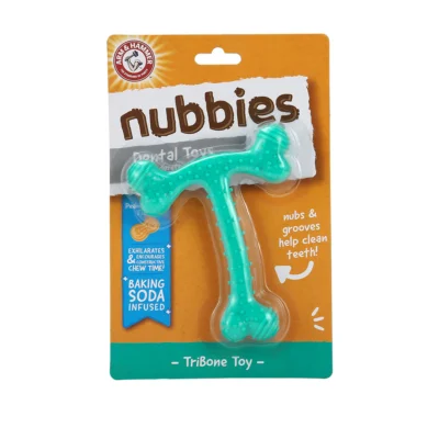 Arm & Hammer Juguete para Perro en forma de T-Bone, Limpia dientes, Sabor Mantequilla de Maní. 1pz