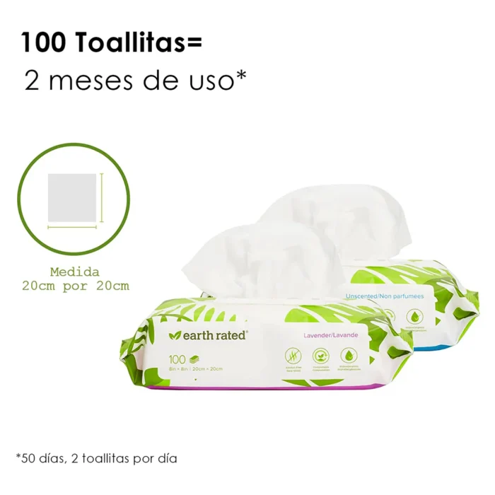 Toallitas Humedas, Hipoalergenicas y Libres de Parabenos, Aroma Lavanda con 100 pzs